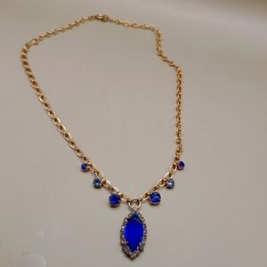 Regal Blue and Gold Necklace with Gemstone Pendant